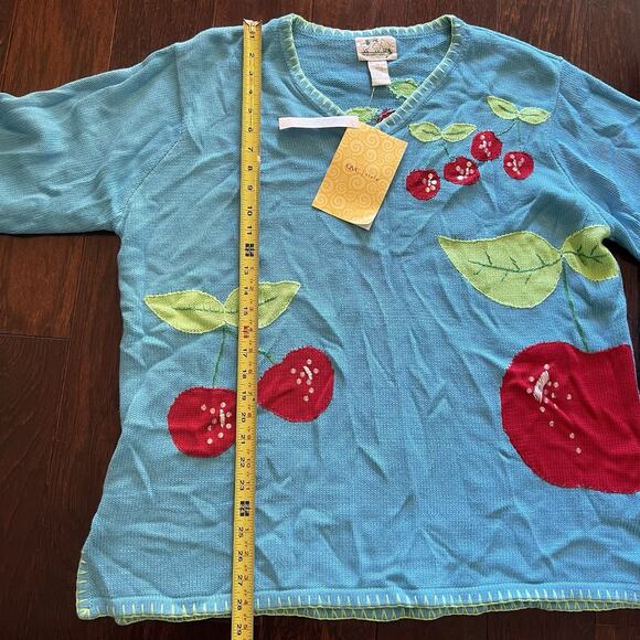 NEW The Quacker Factory Women’s Sweater Sz 1X Cherries 🍒 & Appliqués New w Tags - Picture 5 of 9